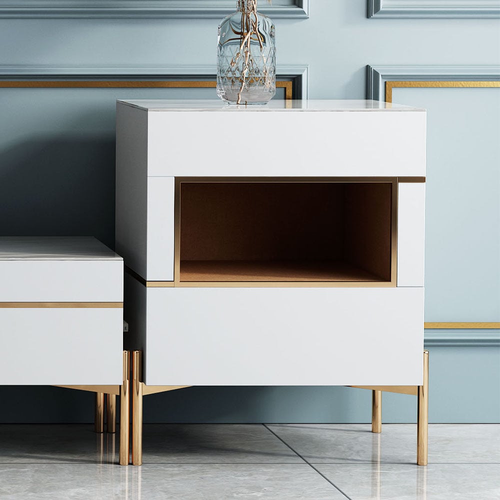 Nordic Style Side Cabinet with Storage Sintered Stone Top & Stainless Steel Frame window image