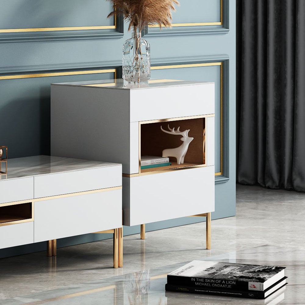 Nordic Style Side Cabinet with Storage Sintered Stone Top & Stainless Steel Frame window image