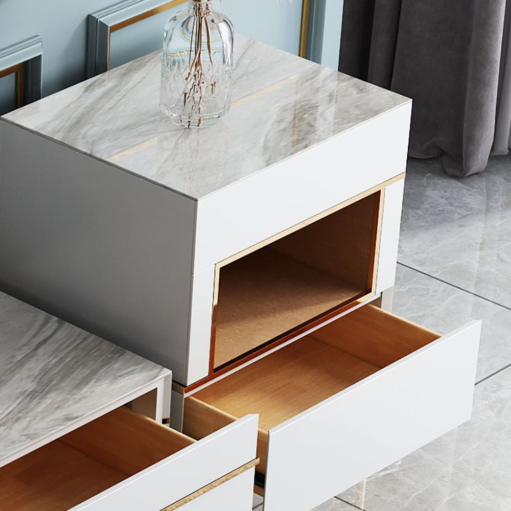 Nordic Style Side Cabinet with Storage Sintered Stone Top & Stainless Steel Frame window image