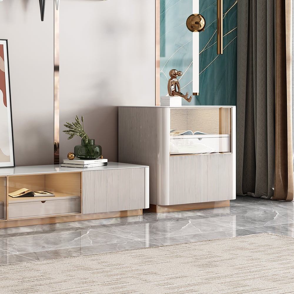 Rectangular Side Cabinet with Drawers & Shelves in White window image