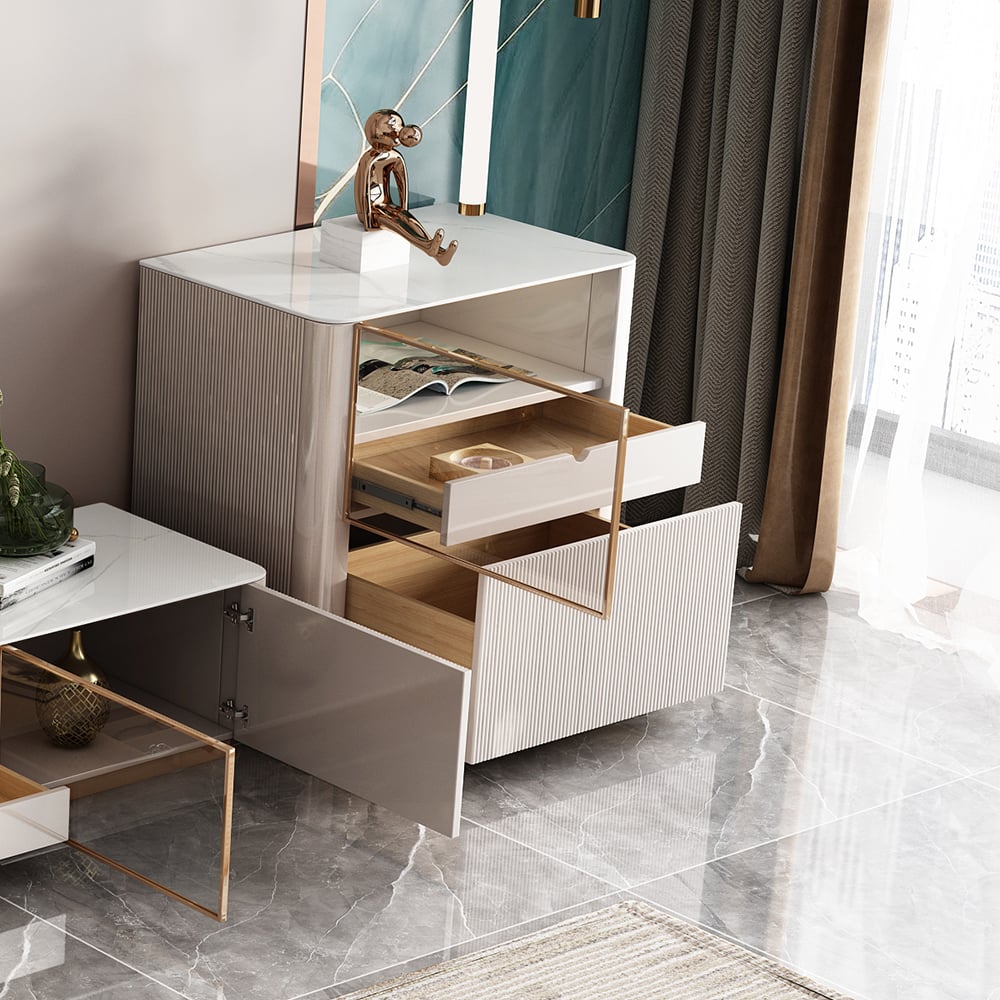 Rectangular Side Cabinet with Drawers & Shelves in White window image