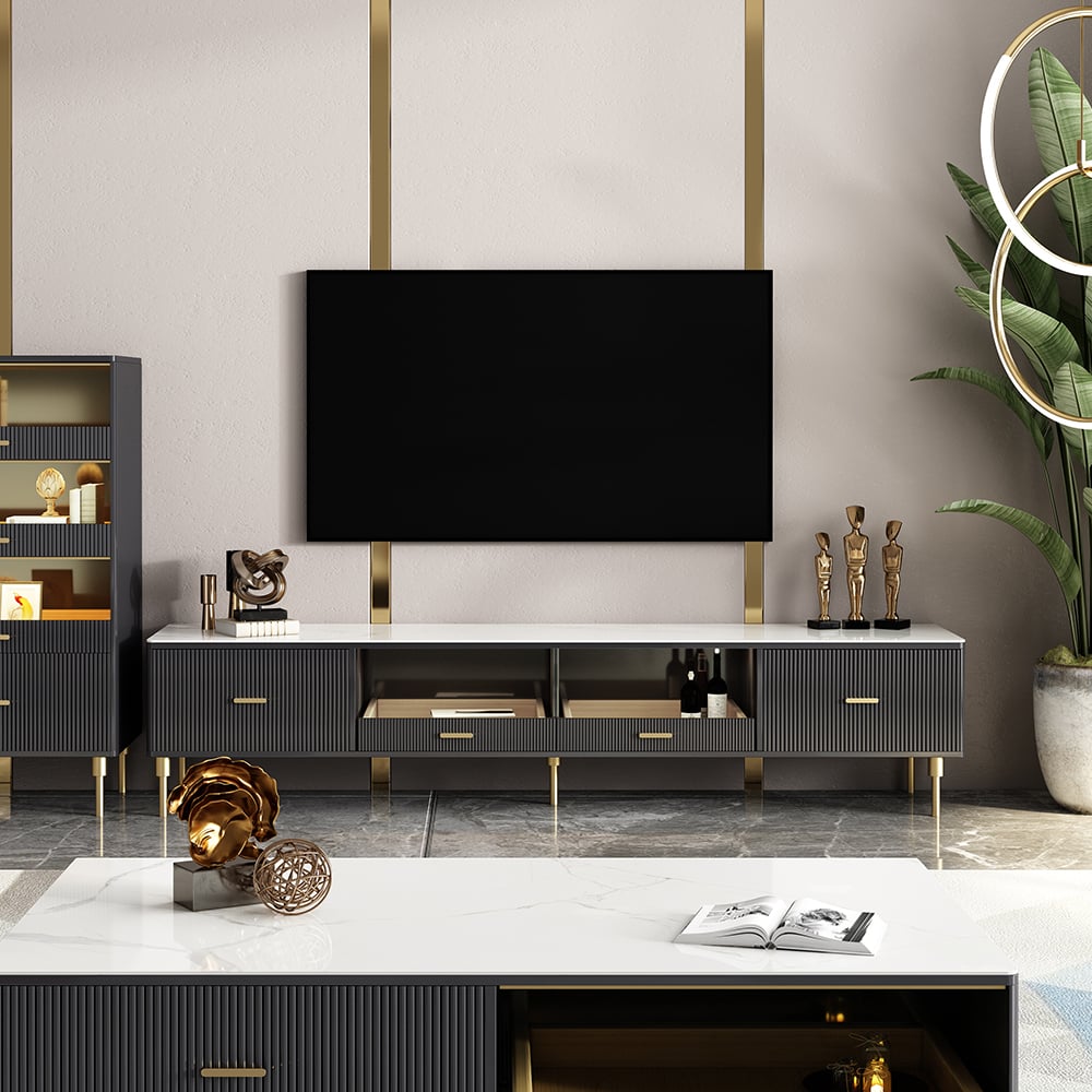 Rectangular Sintered Stone Top TV Console with Storage in Black window image