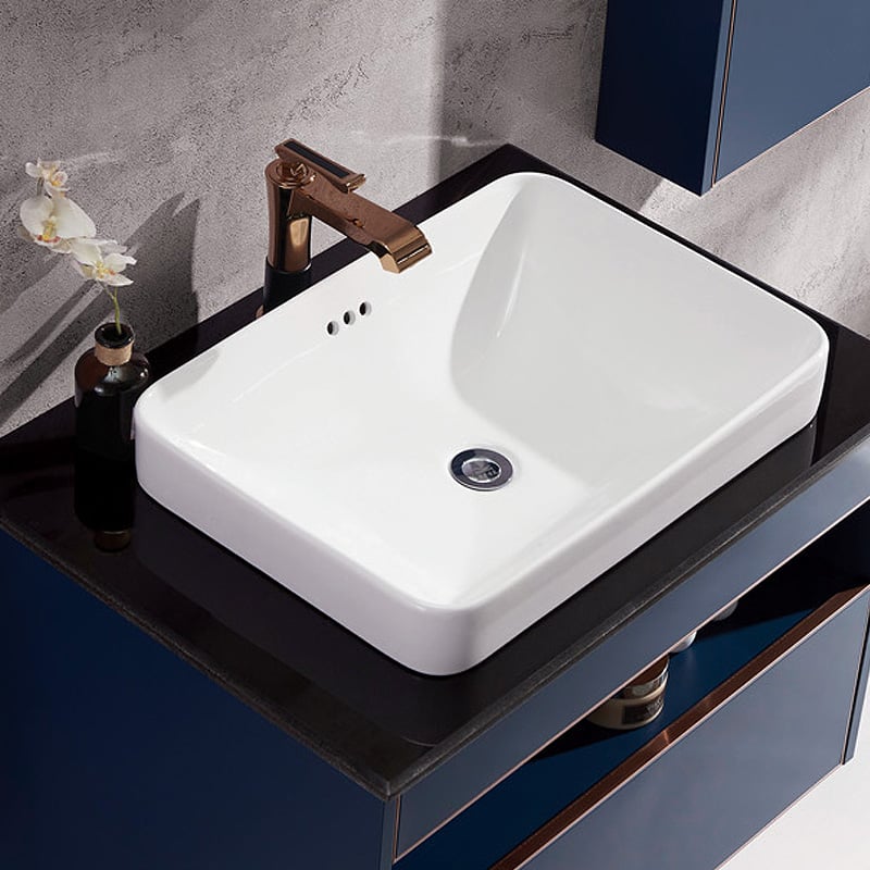 Modern Blue Floating Bathroom Vanity Marble Top Ceramics Countertop Basin with 1 Drawer window image