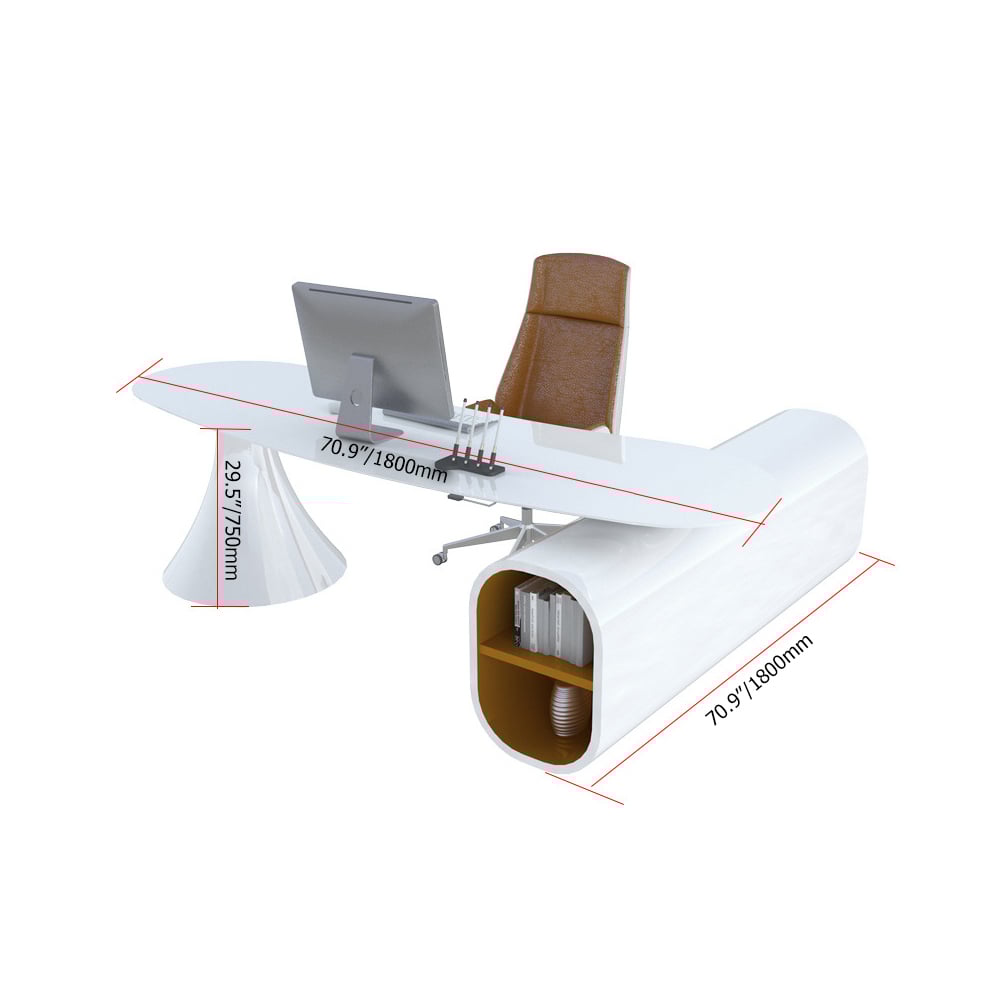 Bureau de bureau de bureau créatif en forme de L blanc moderne 1800 mm, bureau de rangement, main gauche Poids, dimensions, image