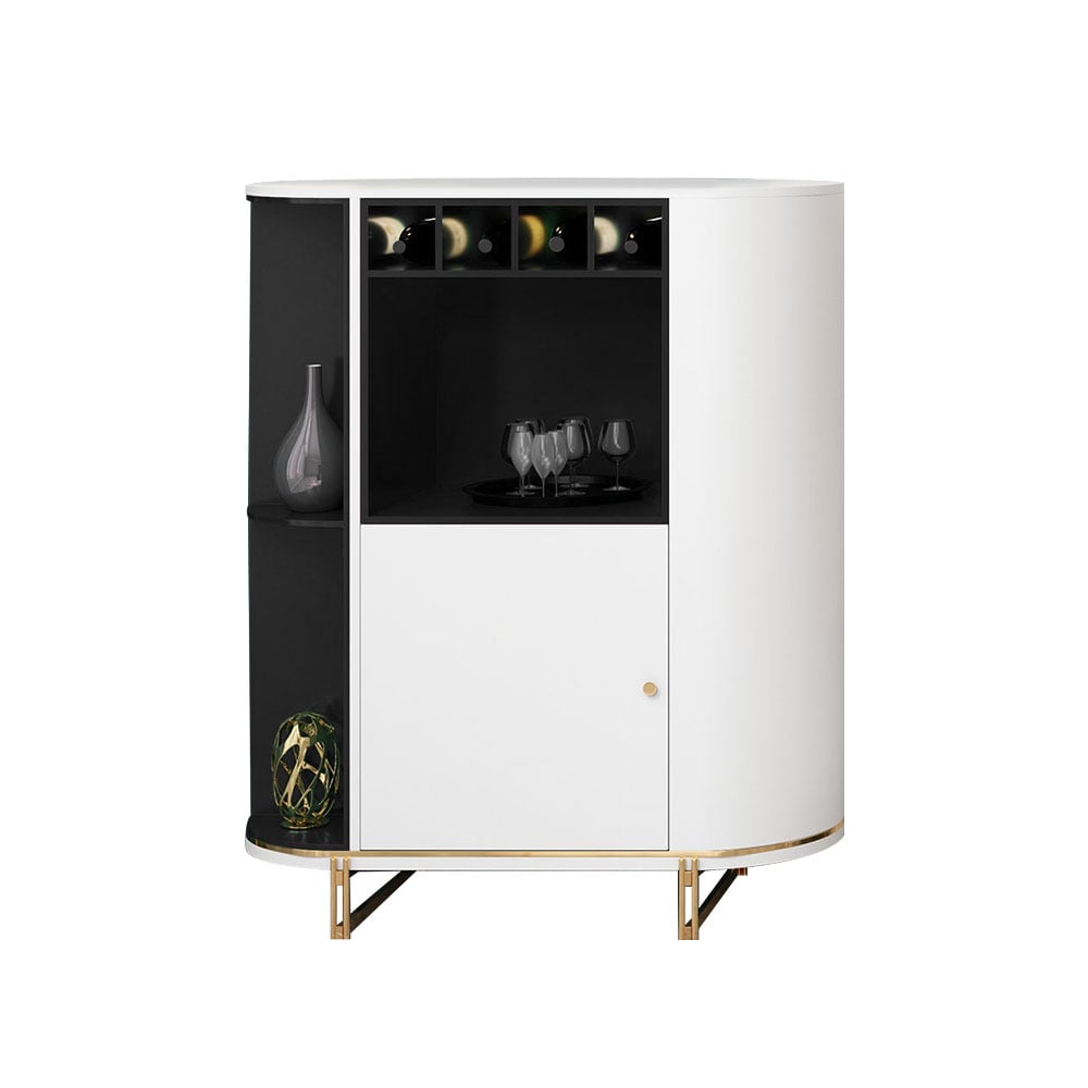 Armoire Ovale Chic avec 1 Porte et Étagère à Vin en Blanc et Noir image de fenêtre