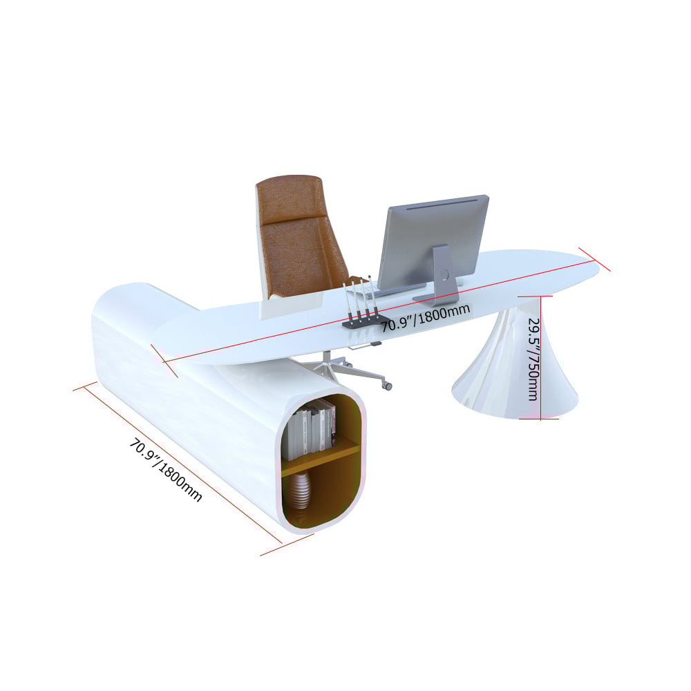 Bureau de bureau exécutif créatif en forme de L blanc moderne 1800 mm, main droite Poids, dimensions, image