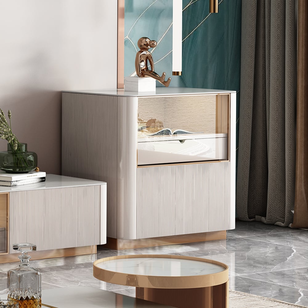 Rectangular Side Cabinet with Drawers & Shelves in White window image