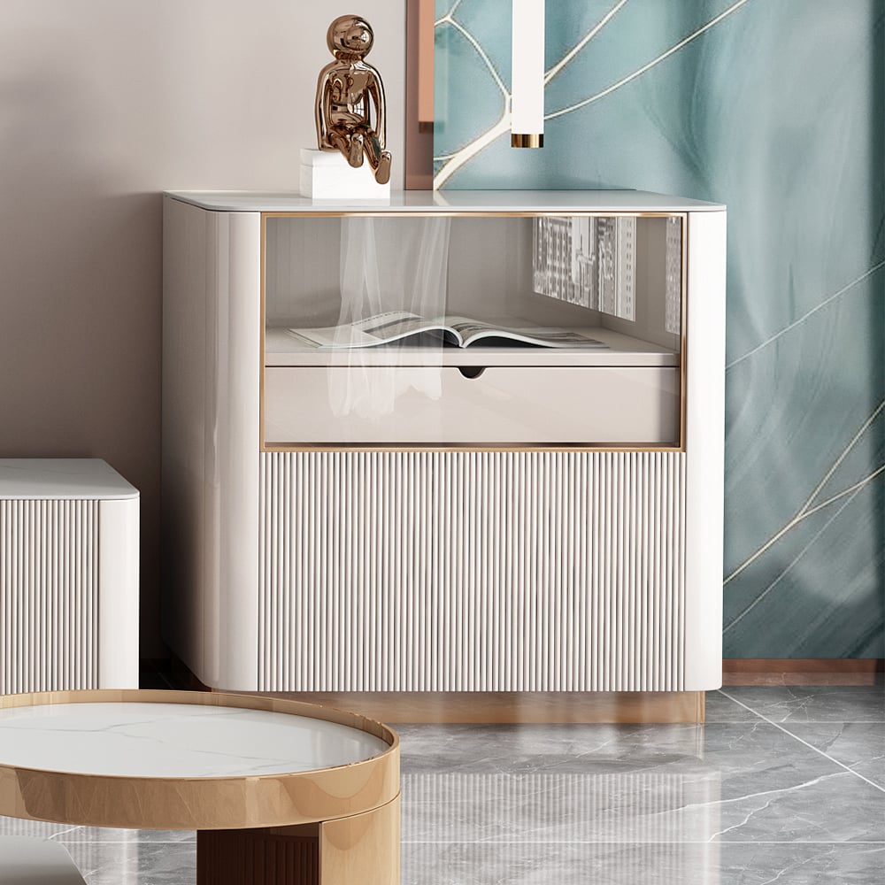 Rectangular Side Cabinet with Drawers & Shelves in White window image