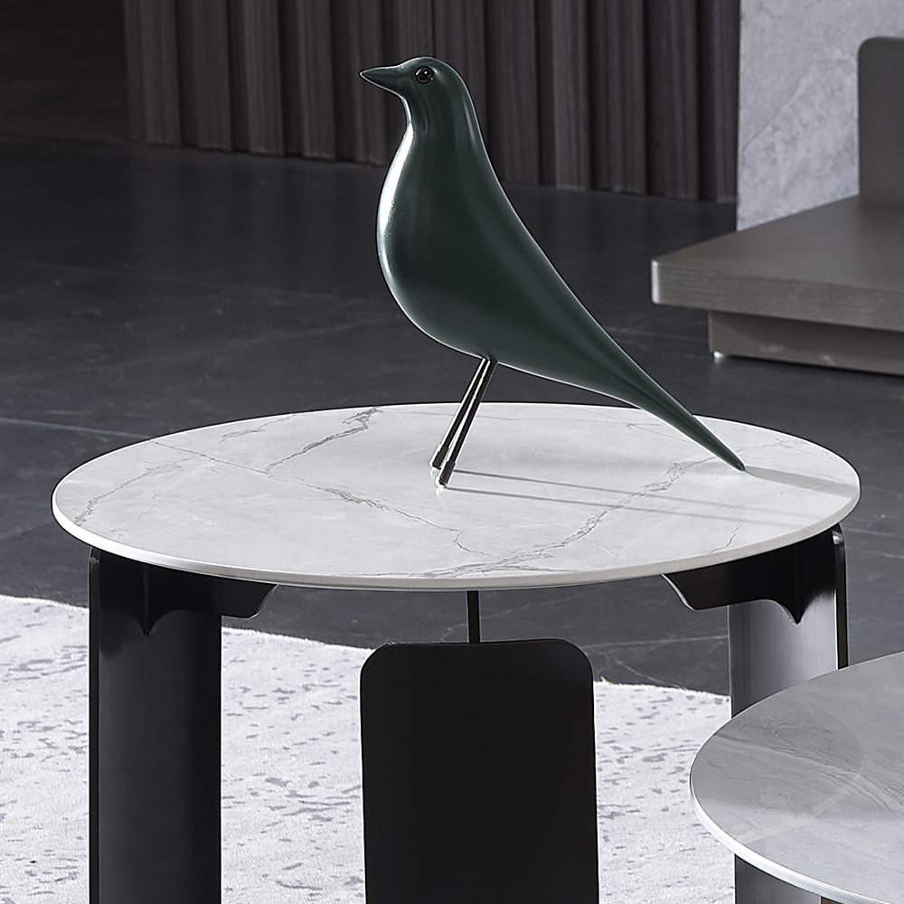 Modern Sintered Stone Top Coffee Table Stainless Steel Base Round Coffee Table Set of 2 window image