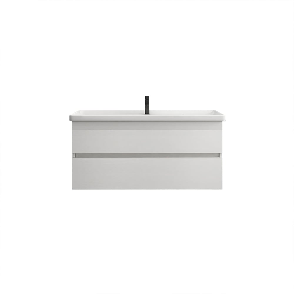 32.3" White Floating Bathroom Vanity with Integral Ceramic Sink with 2-Drawer window image