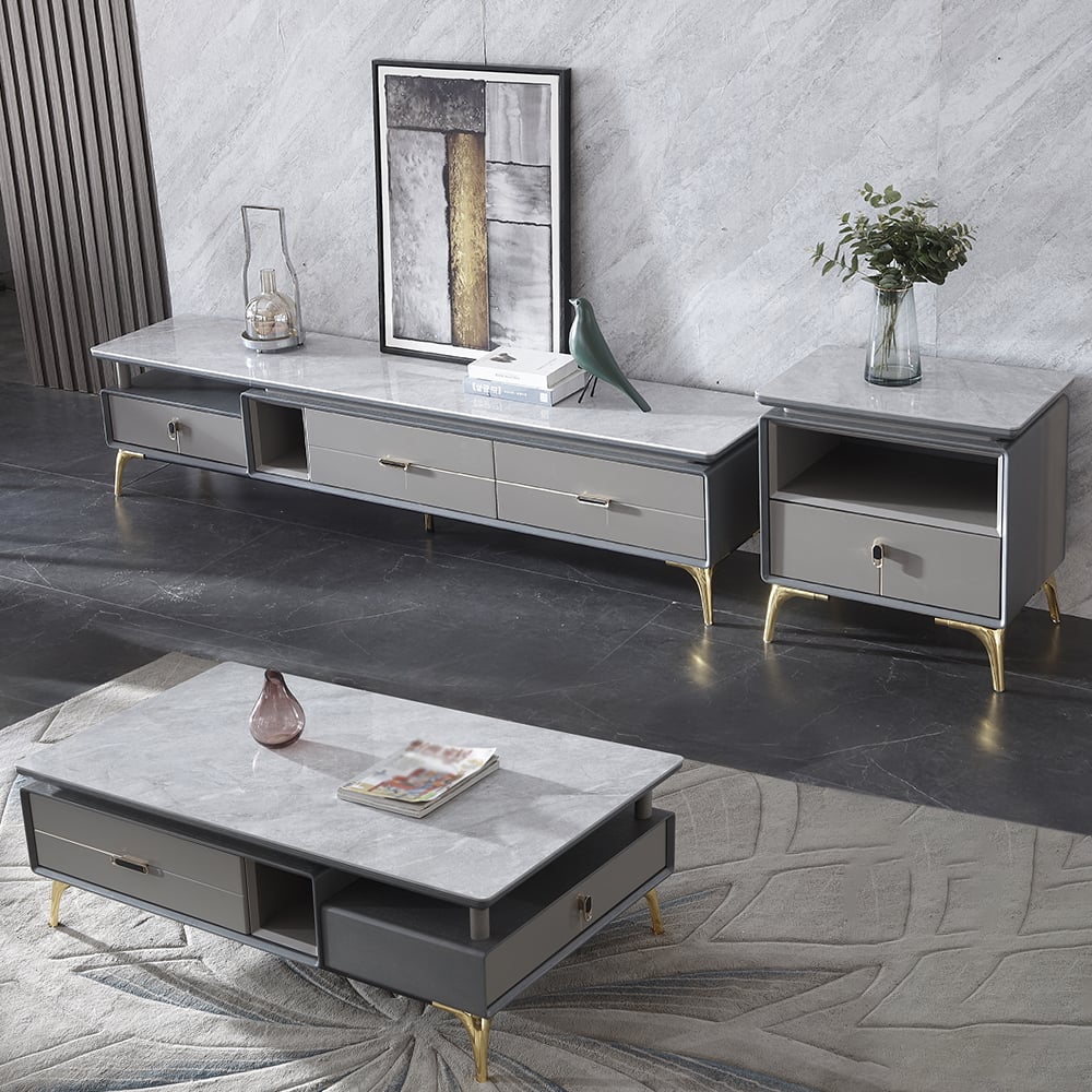 Post-modern Rectangular Coffee Table & TV Console & Side Cabinet Set of 3 window image