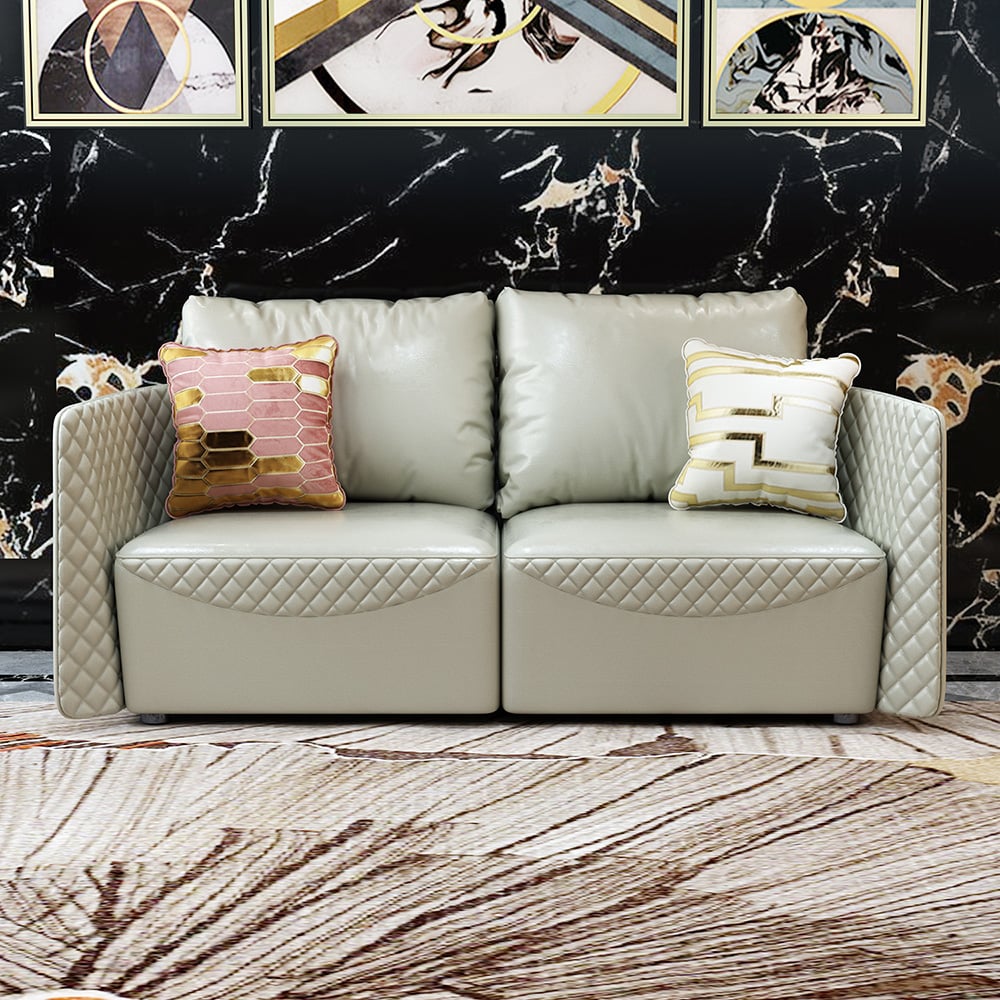 Ensemble de 3 pièces moderne en similicuir beige clair avec cadre en bois massif image de fenêtre