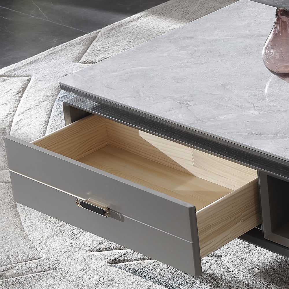 Contemporary Gray Sintered Stone-top Coffee Table with Storage Rectangular Coffee Table window image