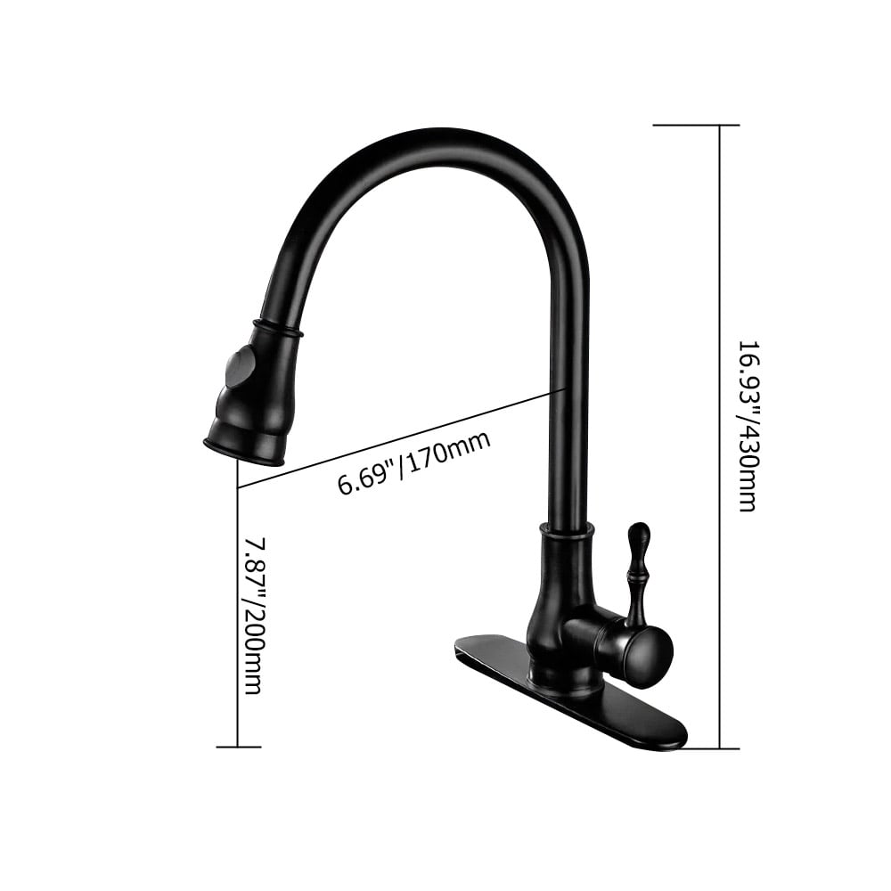 Black Dual-function Monobloc Pull-Out Sprayer Single Lever Handle Gooseneck Kitchen Tap