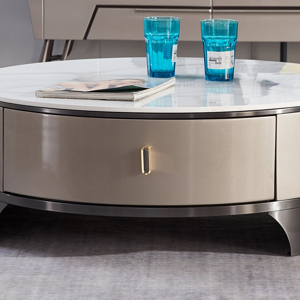 Ensemble de table basse moderne blanche gigogne avec dessus en pierre frittée Table basse 2 pièces image de fenêtre