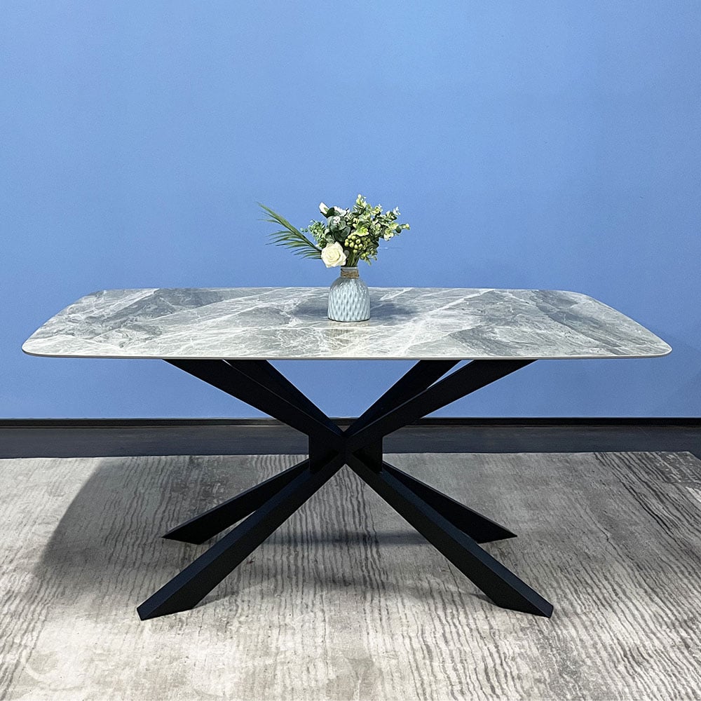 55.1" Gray Modern Sintered Stone Dining Table with Carbon Steel Legs｜Homary