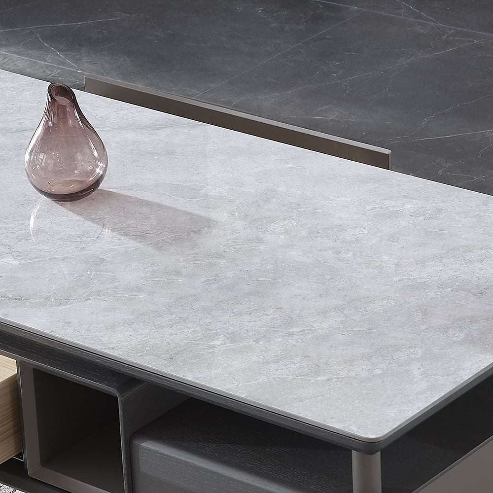 Contemporary Gray Sintered Stone-top Coffee Table with Storage Rectangular Coffee Table window image