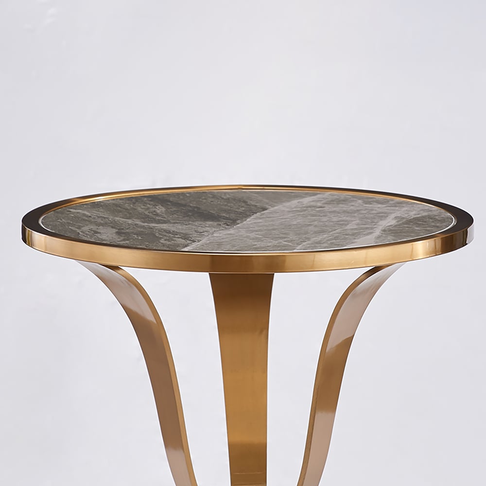 Modern Gold End Table Stainless Steel Side Table Sintered Stone Round Tabletop window image