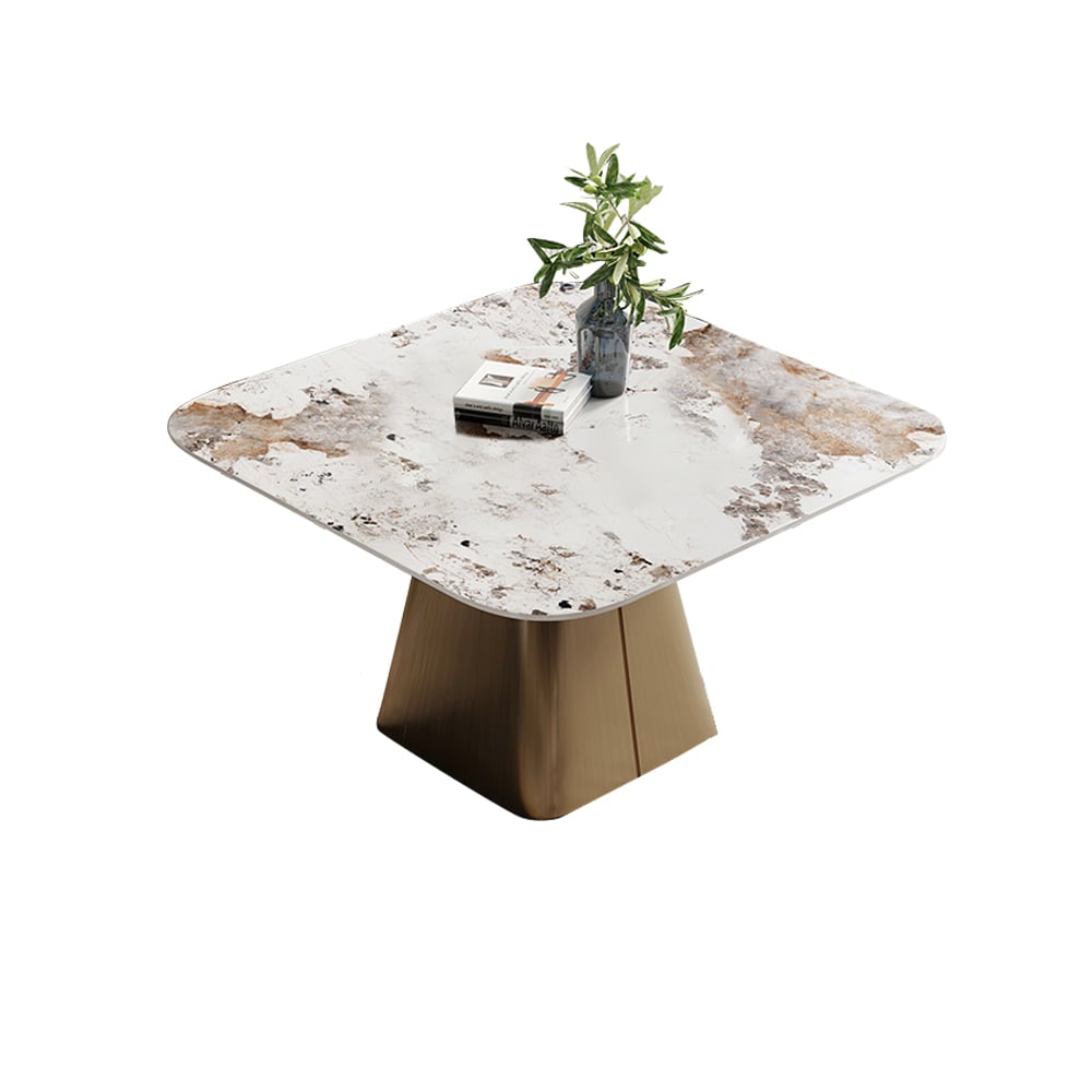 Square Sintered Stone-Top Pedestal Dining Table Hourglass-Shaped Base window image