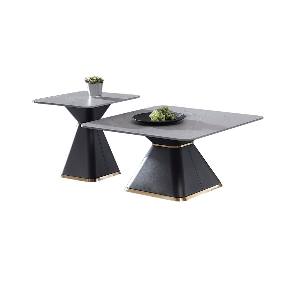 2-Piece Sintered Stone-Top Square Coffee Table Set Hourglass-Shaped window image