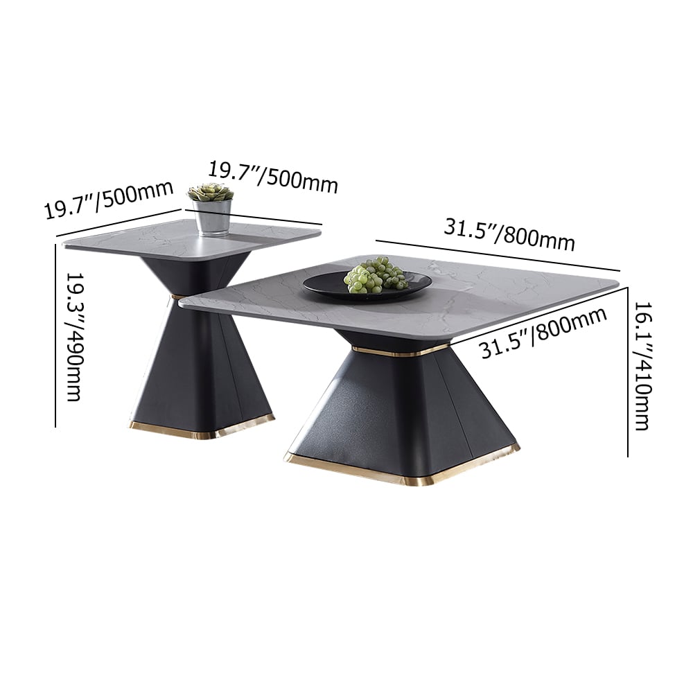 2-Piece Sintered Stone-Top Square Coffee Table Set Hourglass-Shaped window image