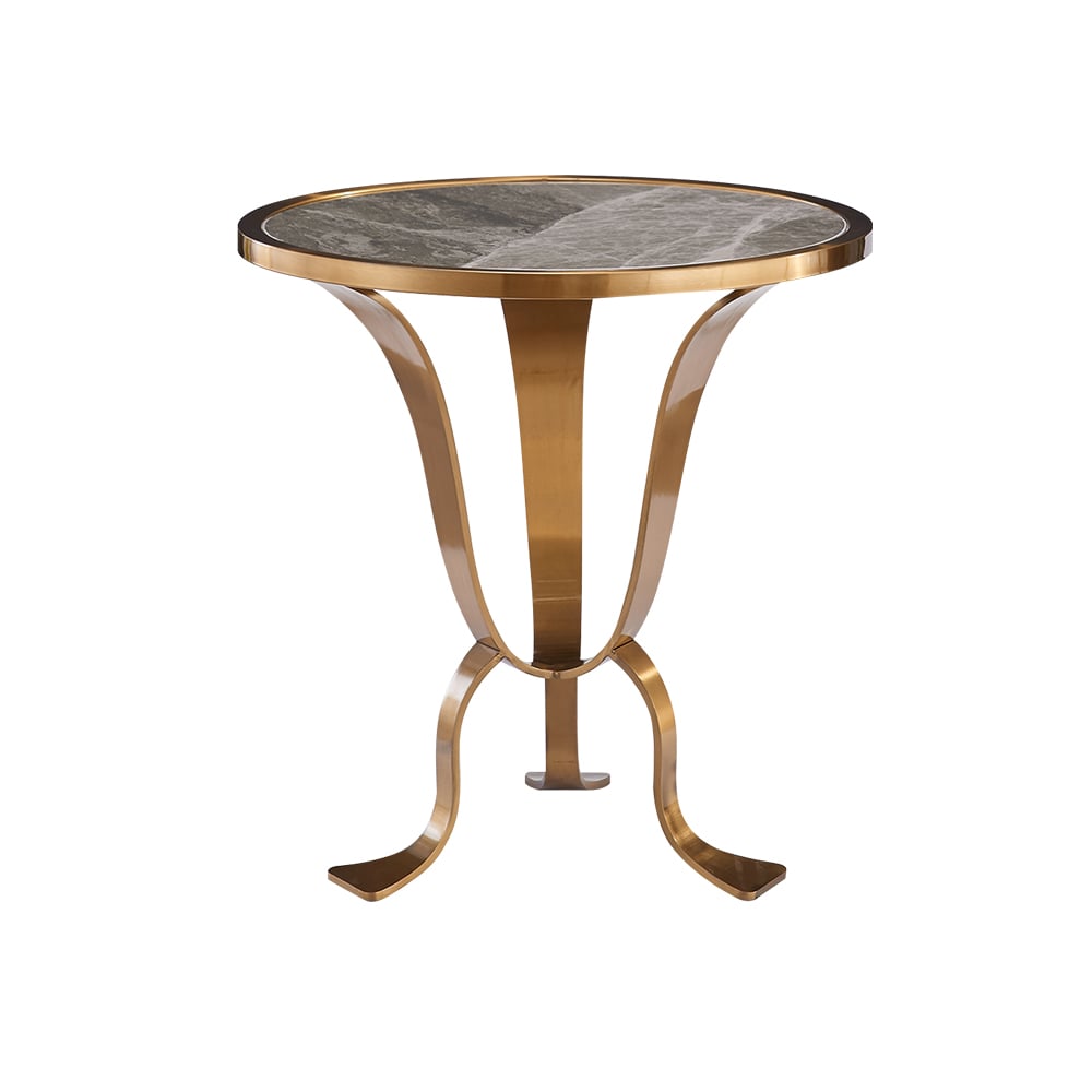 Modern Gold End Table Stainless Steel Side Table Sintered Stone Round Tabletop window image