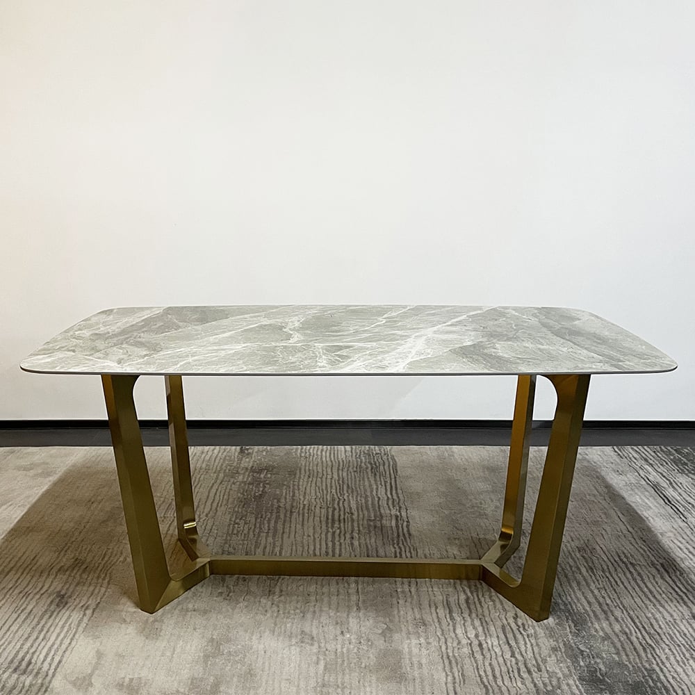 70.9" Gray Modern Sintered Stone Dining Table with Carbon Steel Legs｜Homary