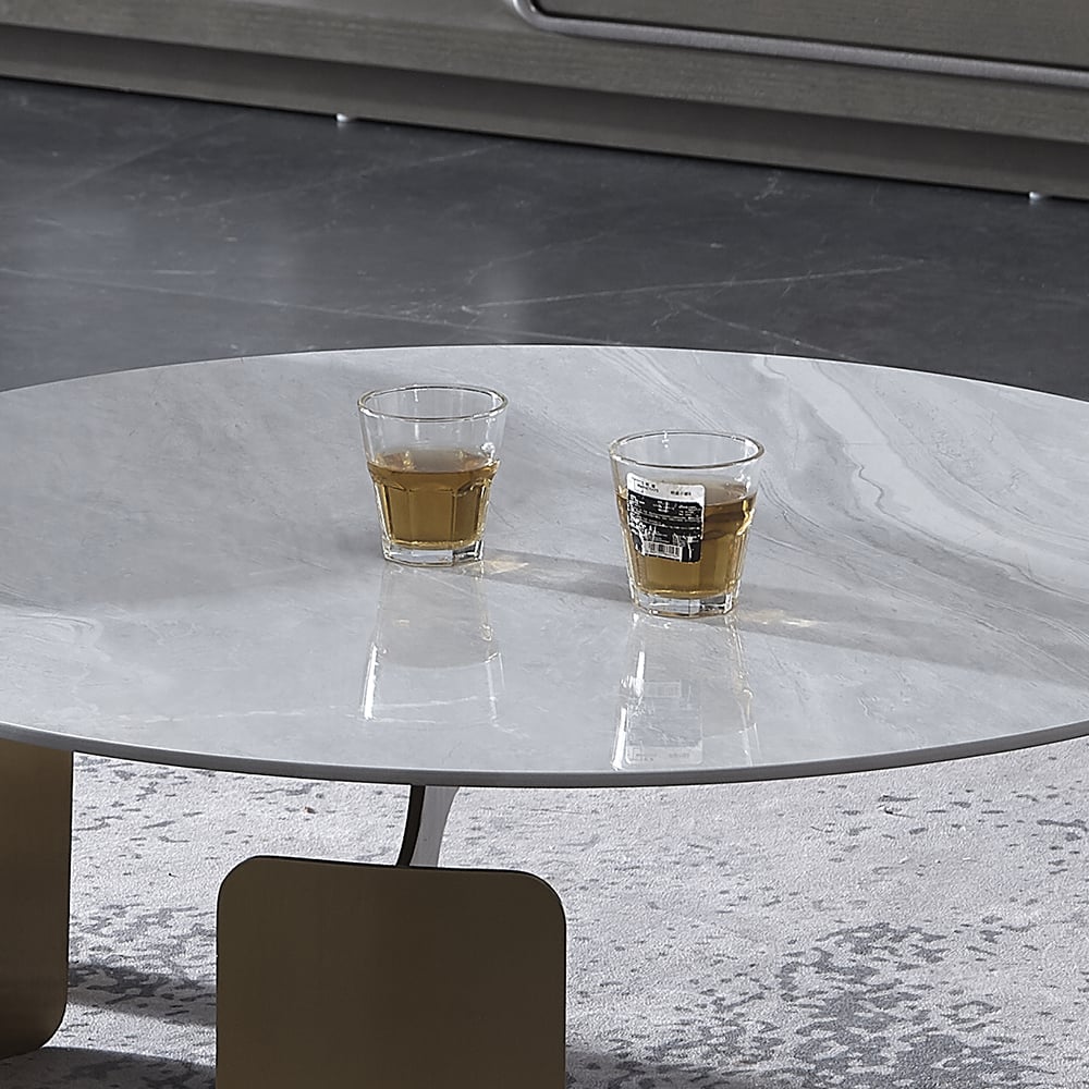 Modern Sintered Stone Top Coffee Table Stainless Steel Base Round Coffee Table Set of 2 window image