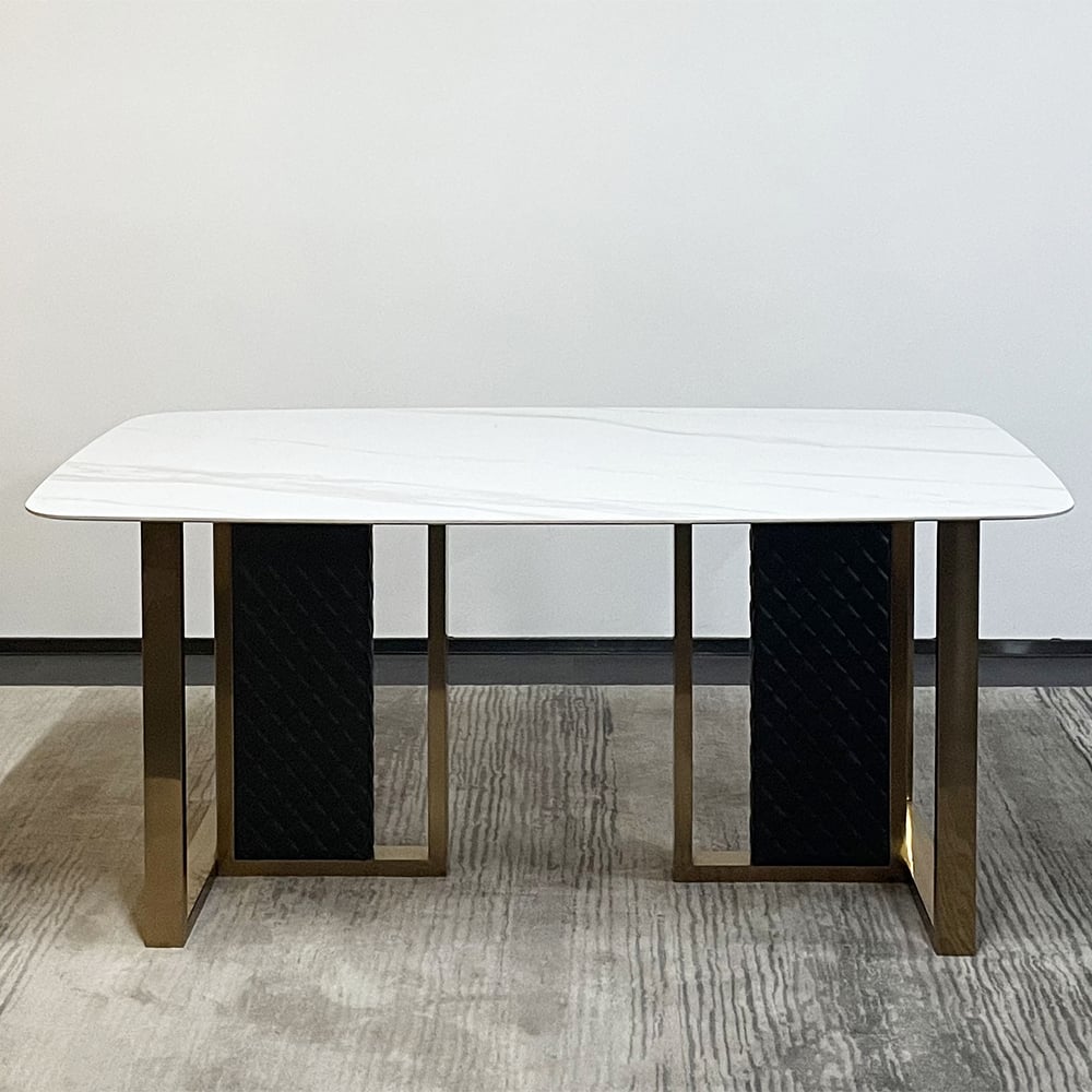 55" Sintered Stone Rectangular Dining Table Carbon Steel White for Dining Room window image