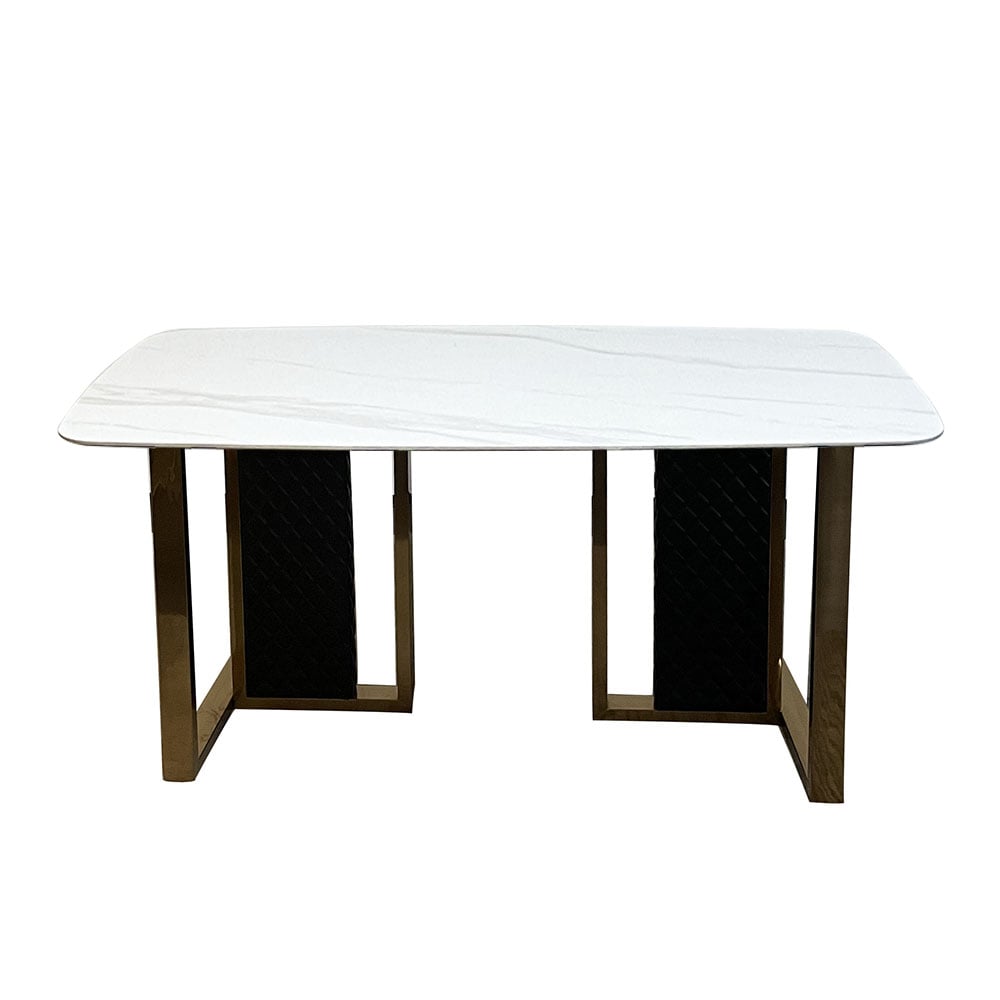 55" Sintered Stone Rectangular Dining Table Carbon Steel White for Dining Room window image