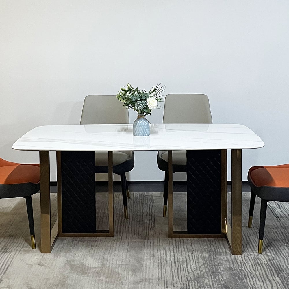 55" Sintered Stone Rectangular Dining Table Carbon Steel White for Dining Room window image