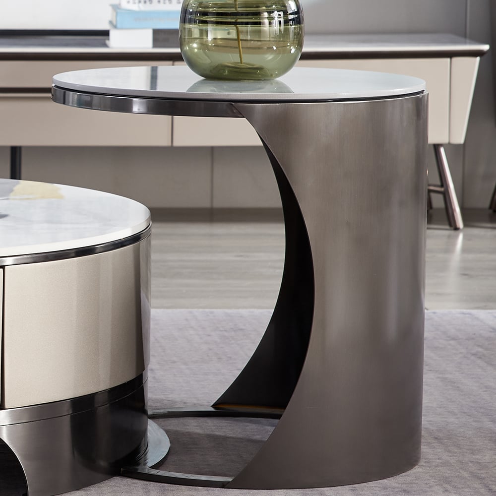 Ensemble de table basse moderne blanche gigogne avec dessus en pierre frittée Table basse 2 pièces image de fenêtre