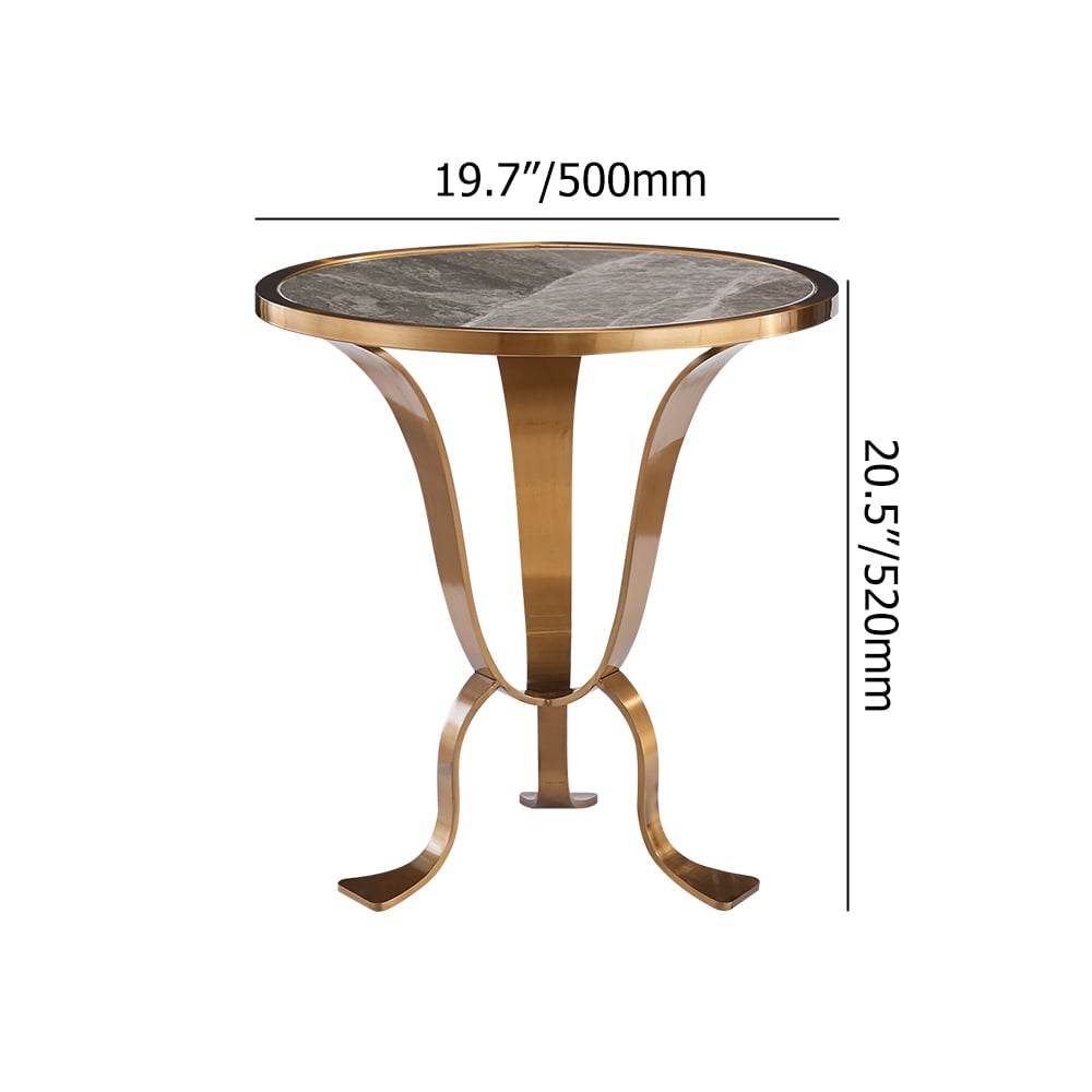 Modern Gold End Table Stainless Steel Side Table Sintered Stone Round Tabletop window image