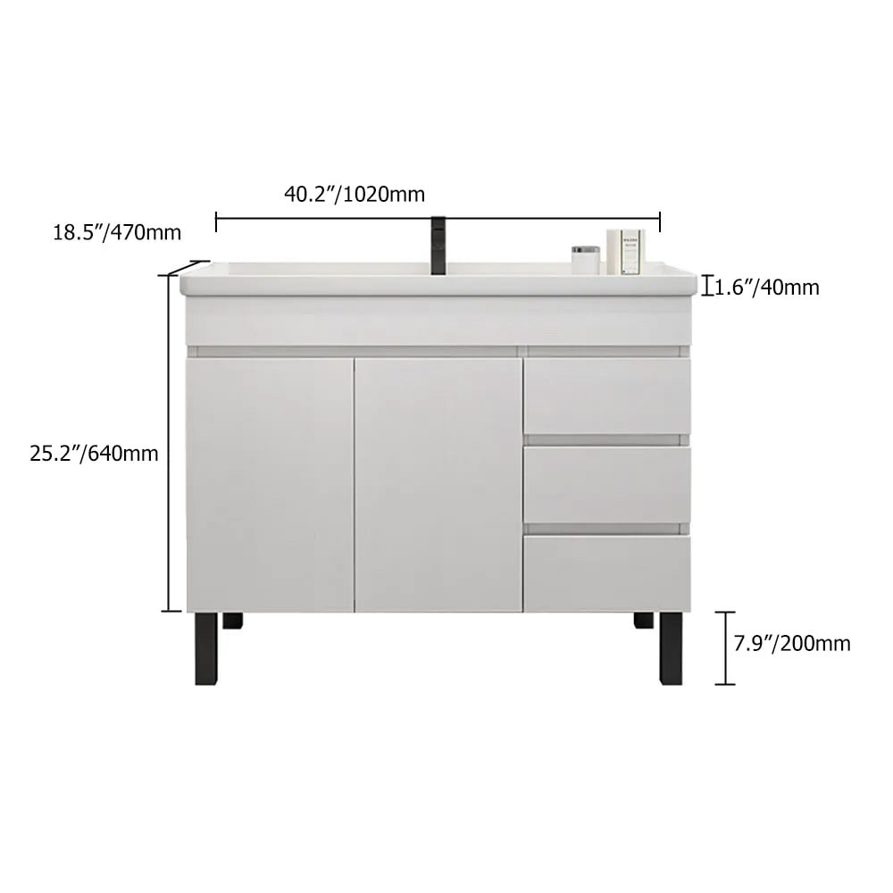 40" Modern White Bathroom Vanity Ceramics Single Sink Freestanding with 3 Drawers weights dimensions image