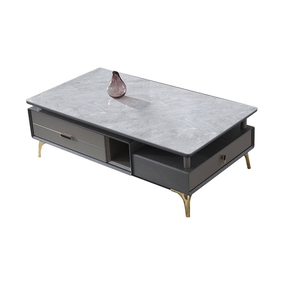 Contemporary Gray Sintered Stone-top Coffee Table with Storage Rectangular Coffee Table window image