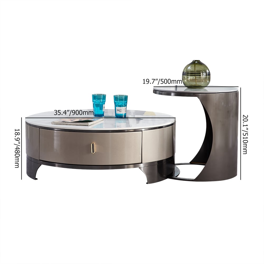 Ensemble de table basse moderne blanche gigogne avec dessus en pierre frittée Table basse 2 pièces image de fenêtre