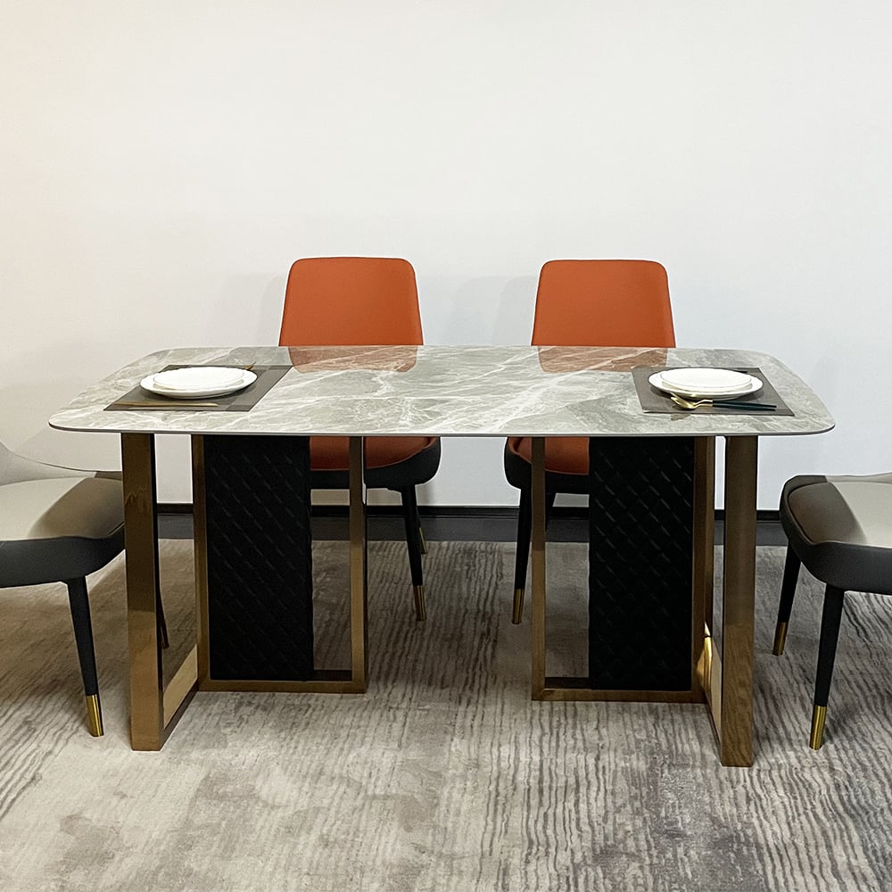 55" Sintered Stone Rectangular Dining Table Carbon Steel Gray for ...