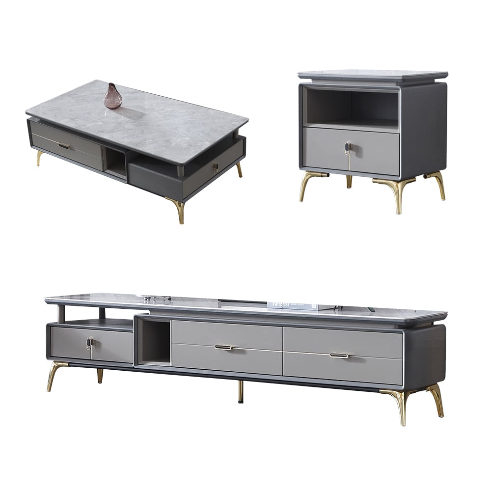 Post-modern Rectangular Coffee Table & TV Console & Side Cabinet Set of 3 window image