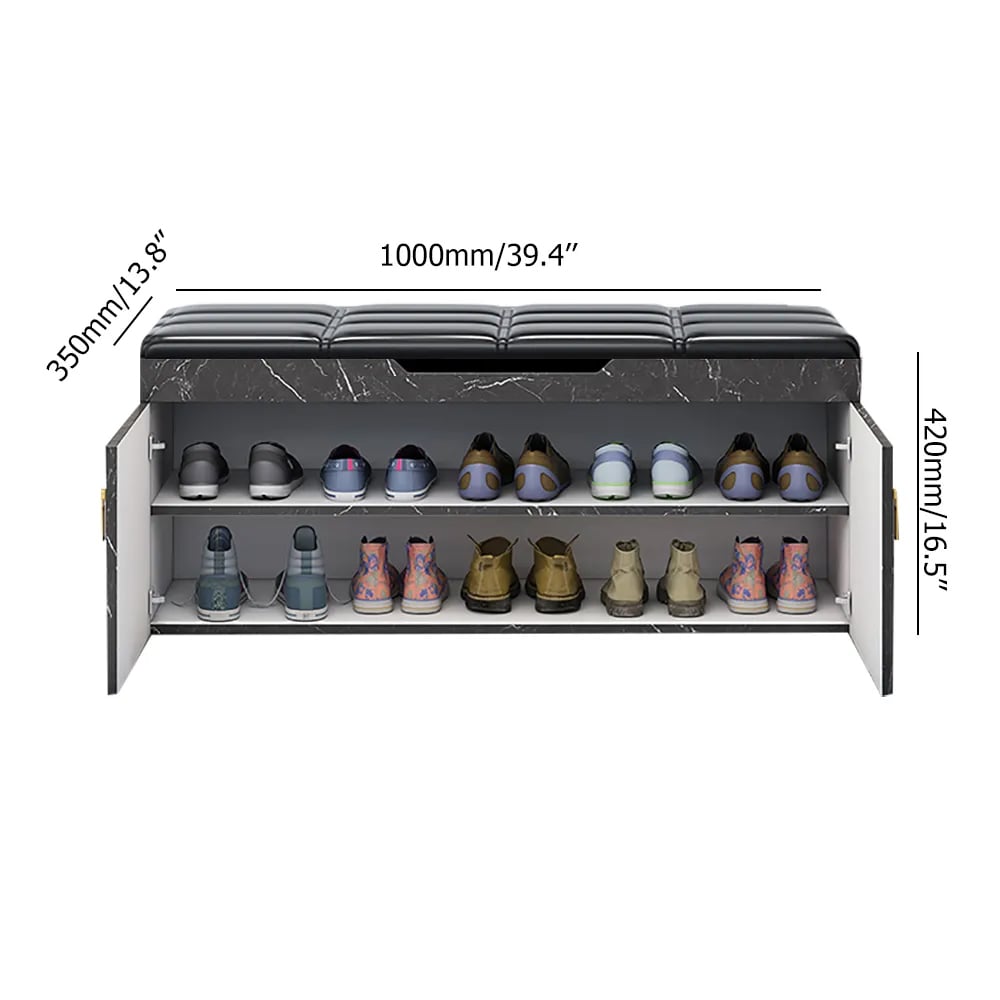 Modern Entryway Bench Shoe Storage PVC Leather Upholstered Bench window image