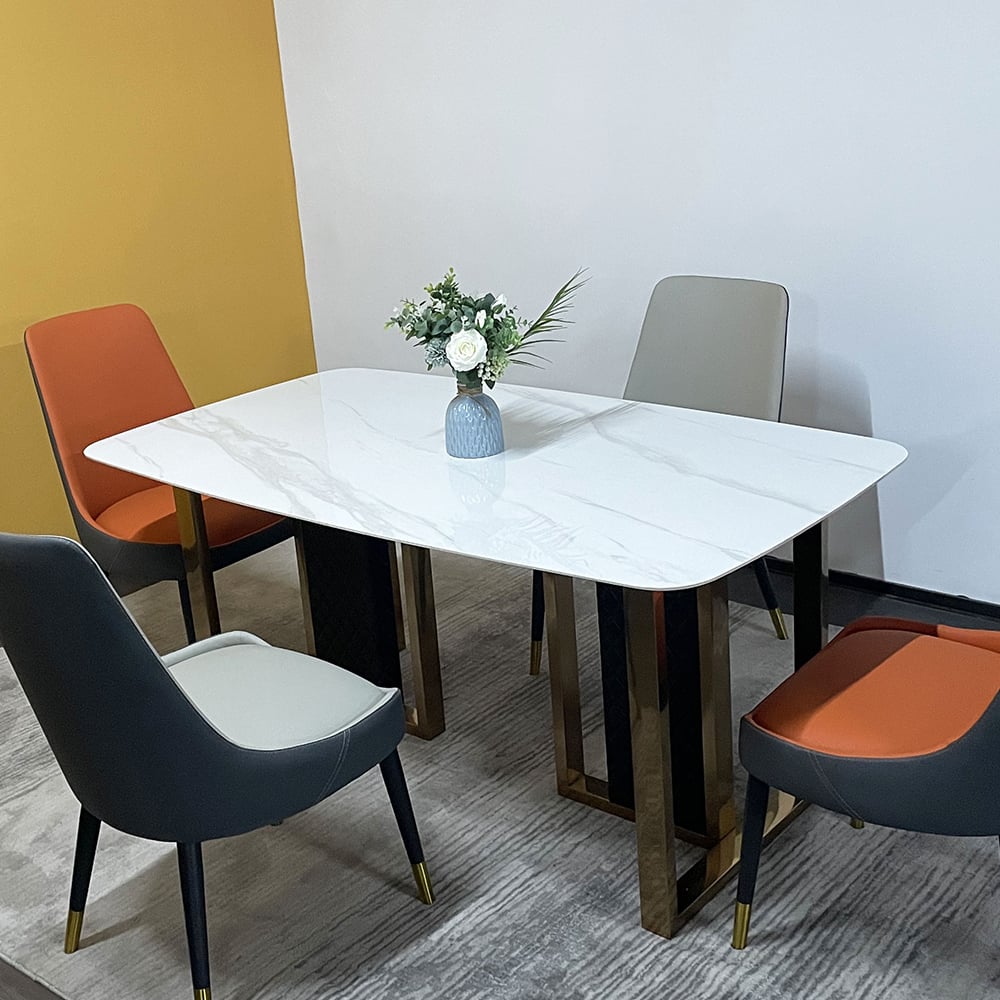 55" Sintered Stone Rectangular Dining Table Carbon Steel White for Dining Room window image