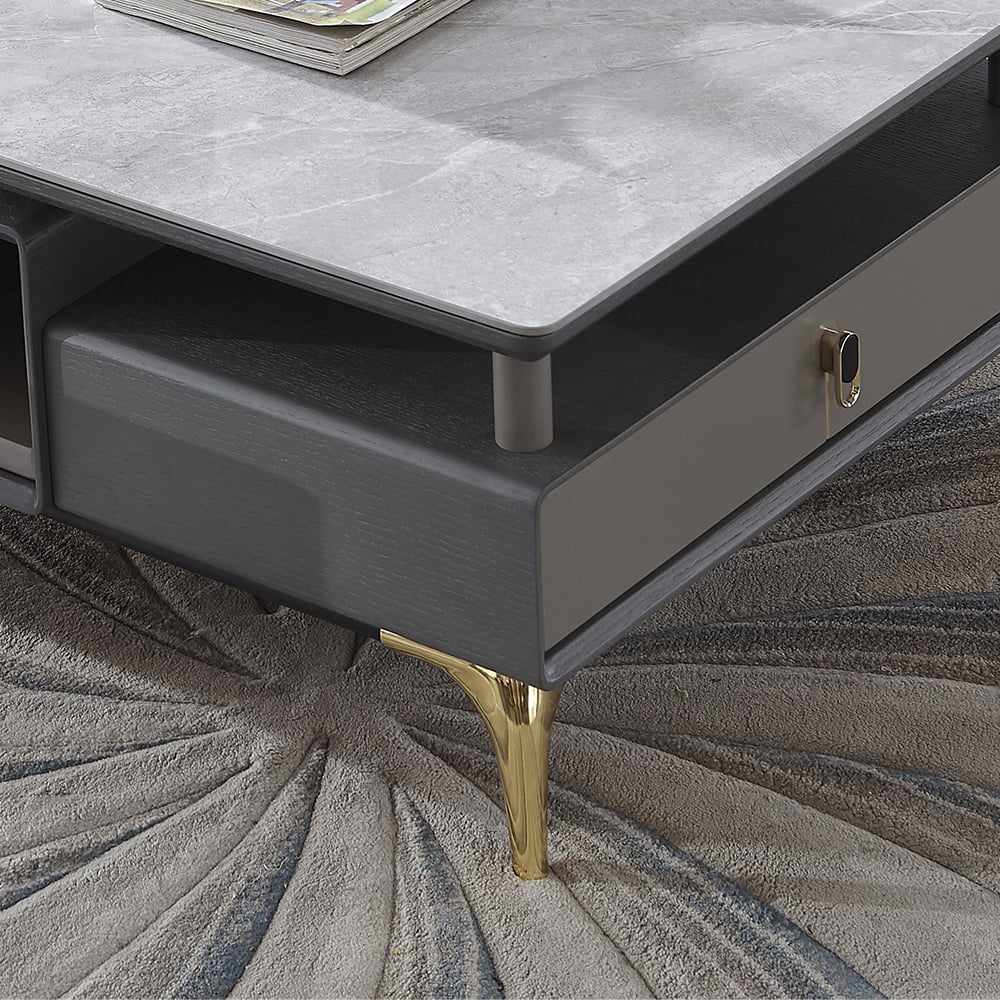 Contemporary Gray Sintered Stone-top Coffee Table with Storage Rectangular Coffee Table window image