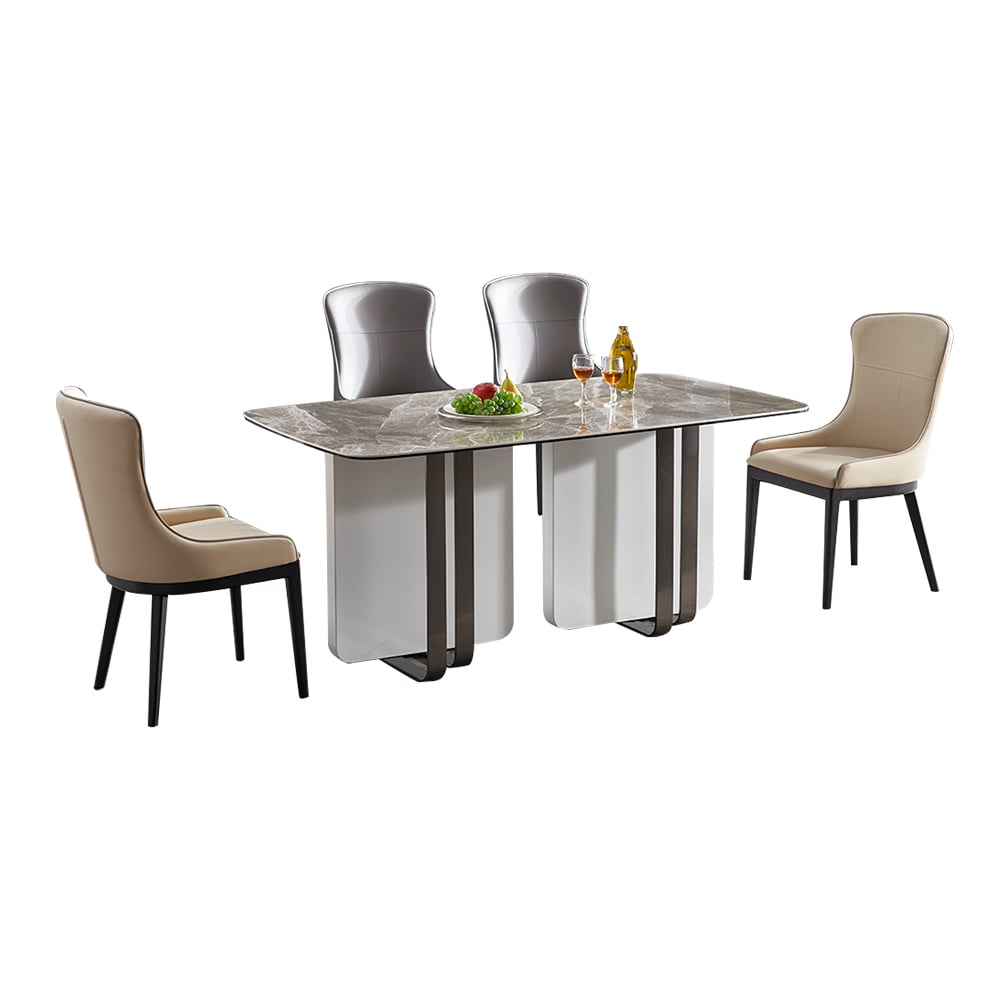 63" Modern Rectangular Sintered Stone Top Dining Table with 4 Chairs Set window image