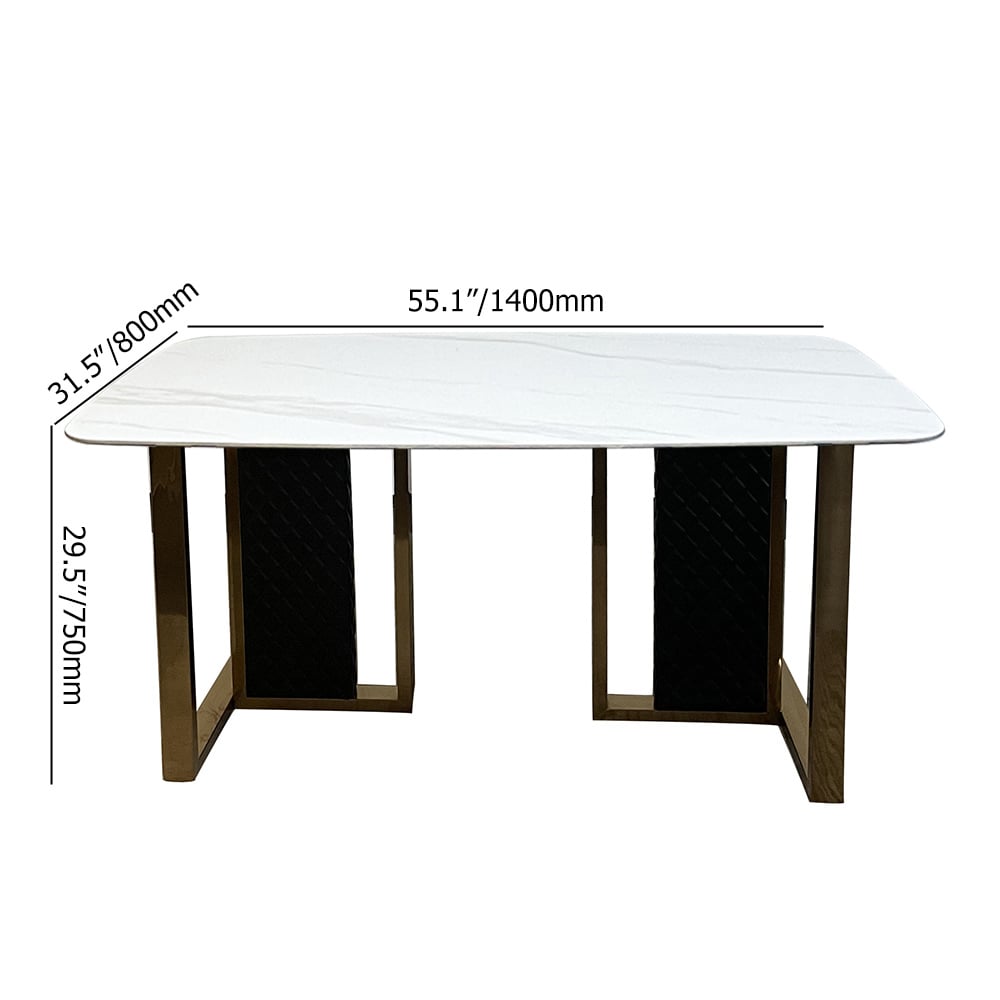 55" Sintered Stone Rectangular Dining Table Carbon Steel White for Dining Room window image