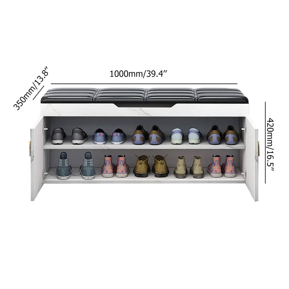 Modern Entryway Bench Shoe Storage PVC Leather Upholstered Bench window image