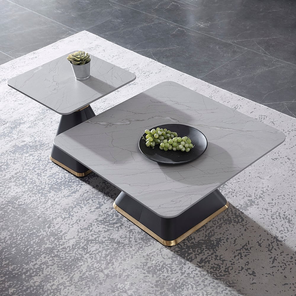 2-Piece Sintered Stone-Top Square Coffee Table Set Hourglass-Shaped window image