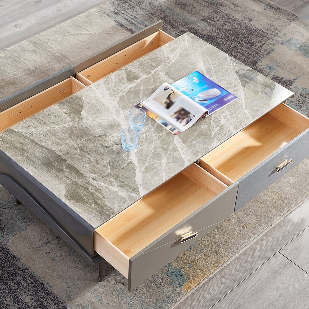 51.2" Sintered Stone Top Rectangular Gray Coffee Table with 4 Drawers window image