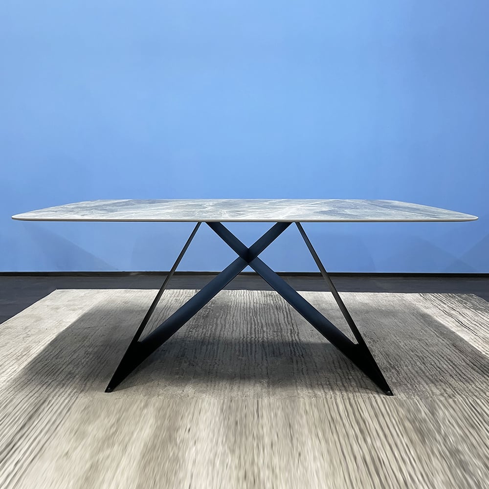 Modern Rectangle Sintered Stone-Top Dining Table with X-Shaped Pedestal Base window image