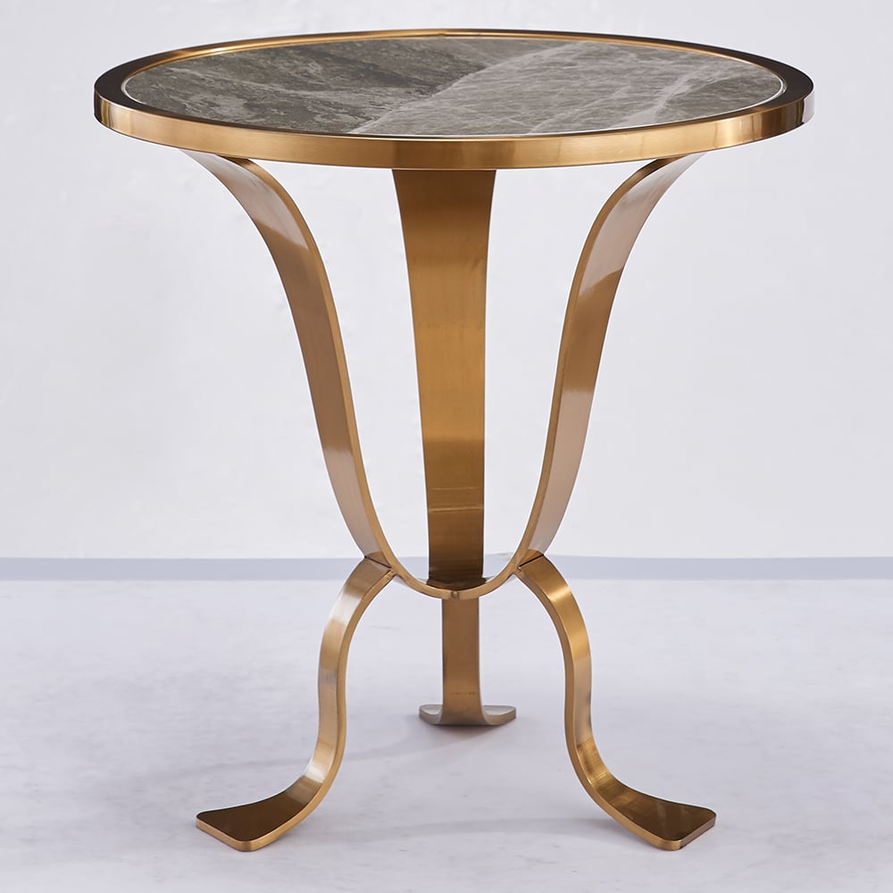 Modern Gold End Table Stainless Steel Side Table Sintered Stone Round Tabletop window image