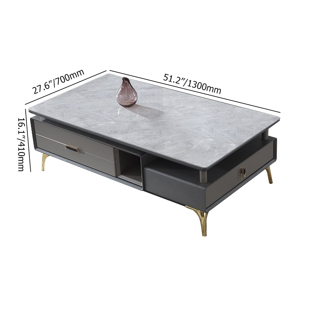 Contemporary Gray Sintered Stone-top Coffee Table with Storage Rectangular Coffee Table window image