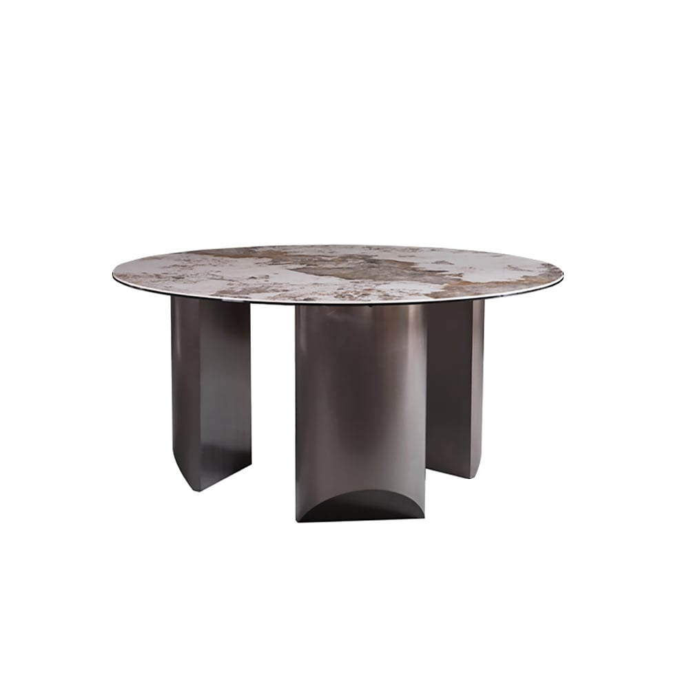 Table de salle à manger ronde moderne en pierre frittée de 53,1 po avec pieds en acier inoxydable image de fenêtre